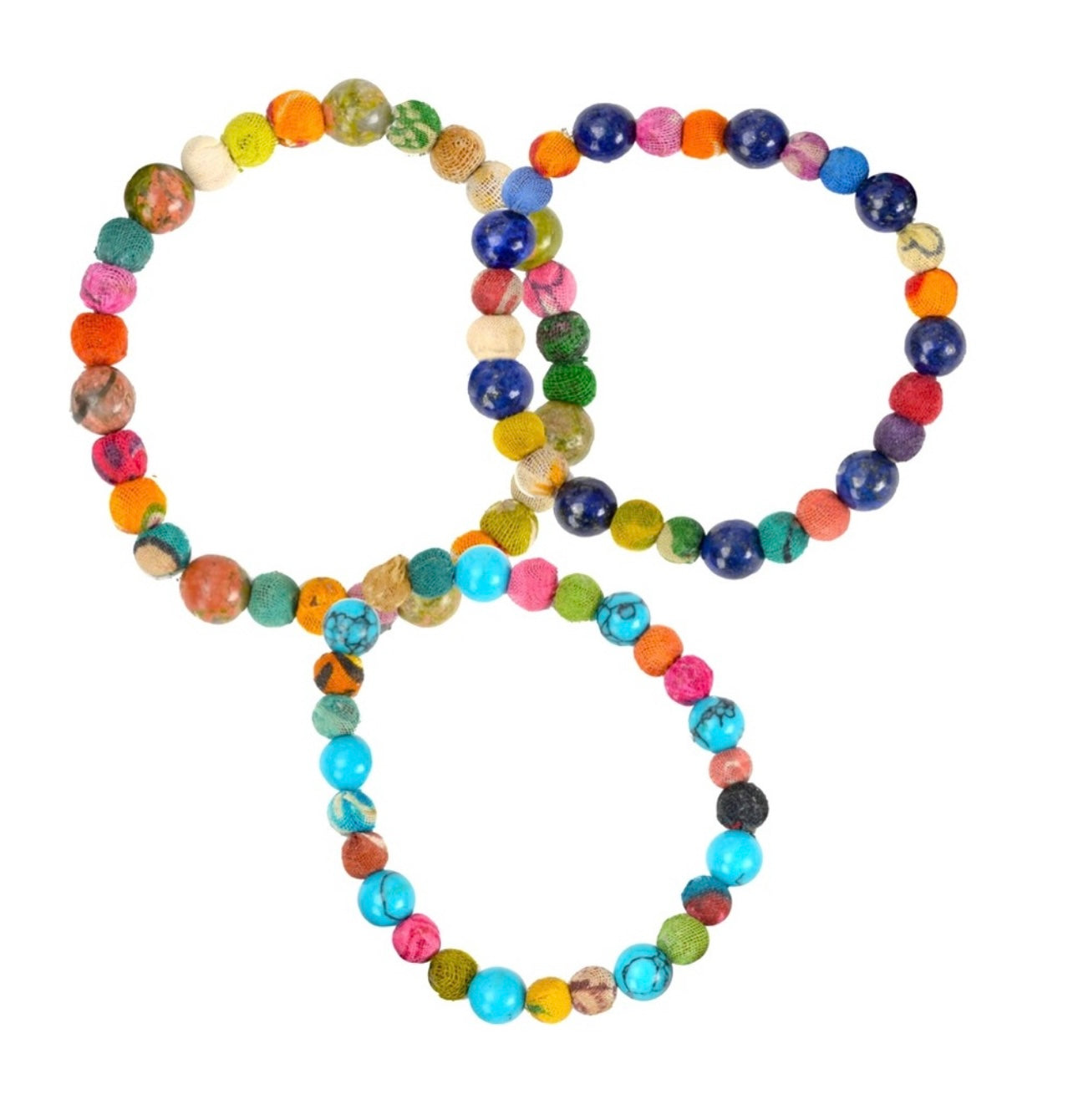 Fabric and Gemstone Bracelets 8MM