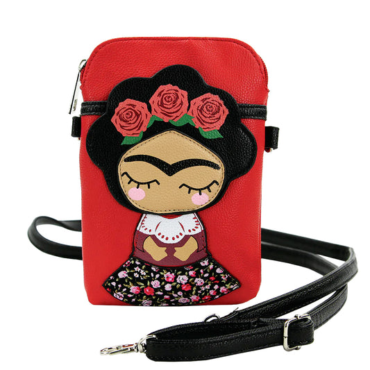 Frida Kahlo - Rose Head Wreath Unibrow Girl Crossbody Pouch